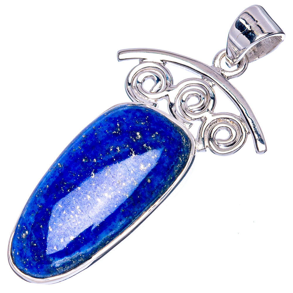 Lapis lazuli oval pendant in 925 sterling silver with ornate scroll setting