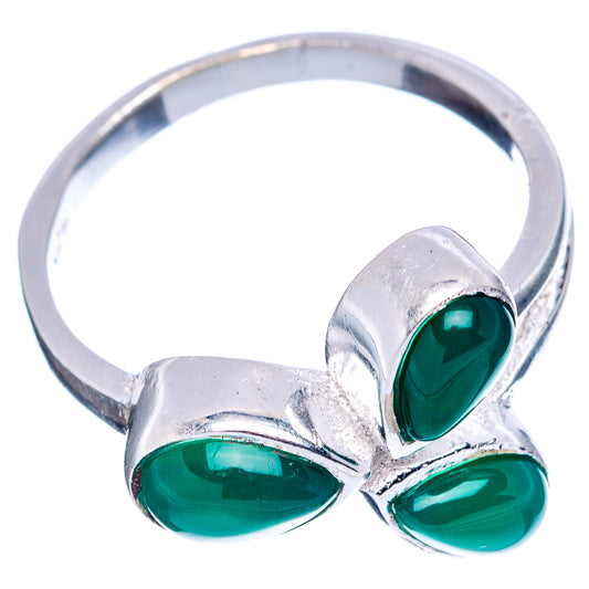 Sterling silver ring with three oval green onyx cabochons, side view