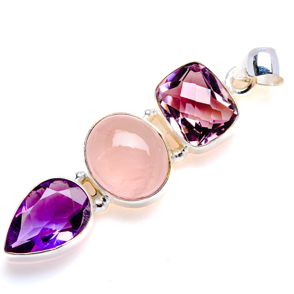 925 sterling silver pendant with round rose quartz and purple faceted amethyst stones