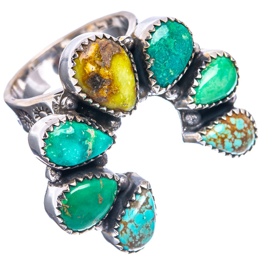 Turquoise horseshoe ring .925 sterling silver with six oval turquoise gemstone inlays