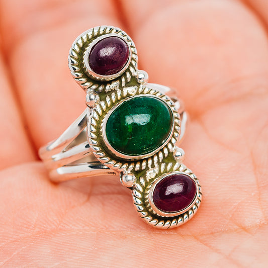 Zambian Emerald, Burmese Ruby Ring Size 7 (.925 Sterling Silver)