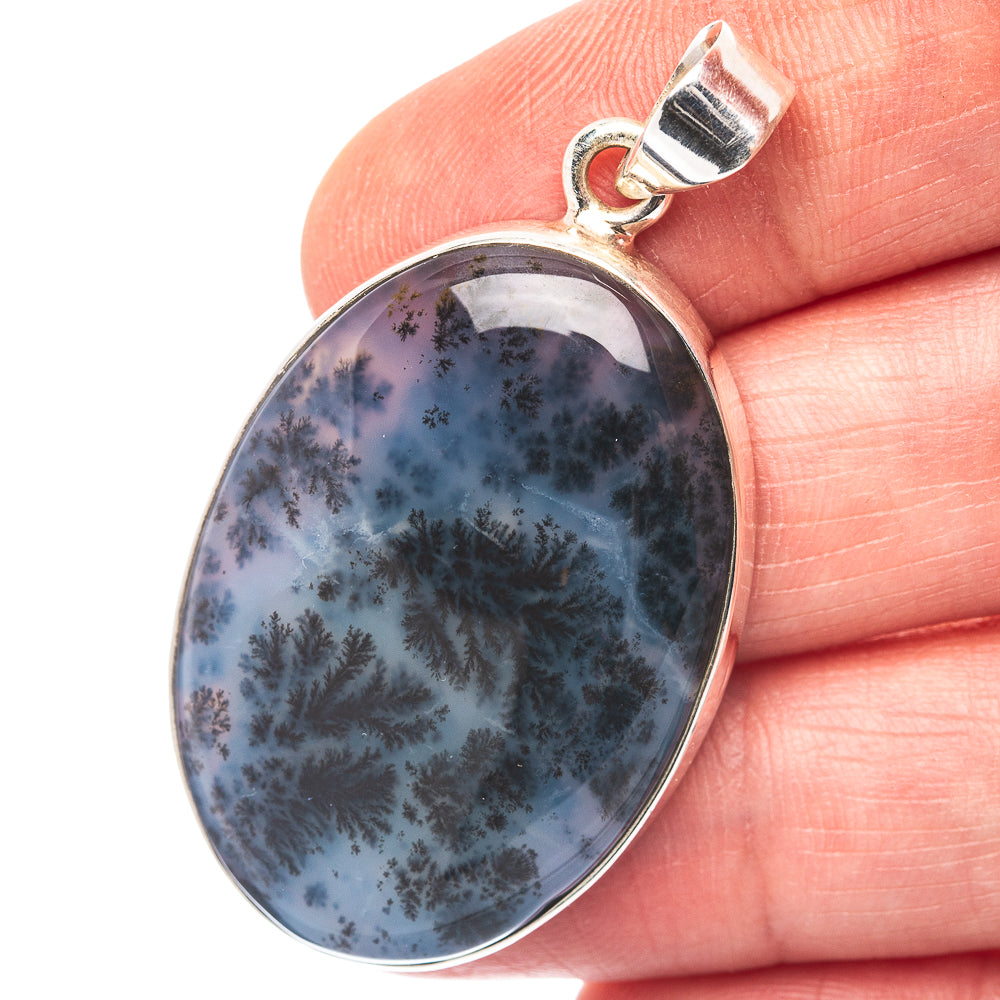 Dendritic Moss Agate Pendant 1 7/8" (.925 Sterling Silver)