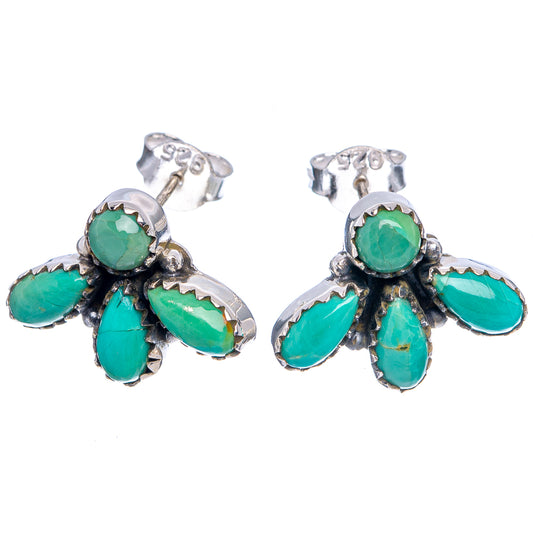 Turquoise gemstone cluster stud earrings with .925 sterling silver settings