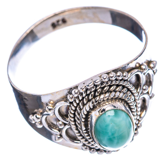 925 sterling silver ring with oval green Larimar cabochon, rope and bead details