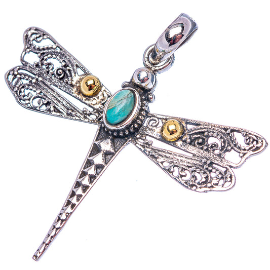 Sterling silver dragonfly pendant with amazonite oval and filigree wings, drop loop
