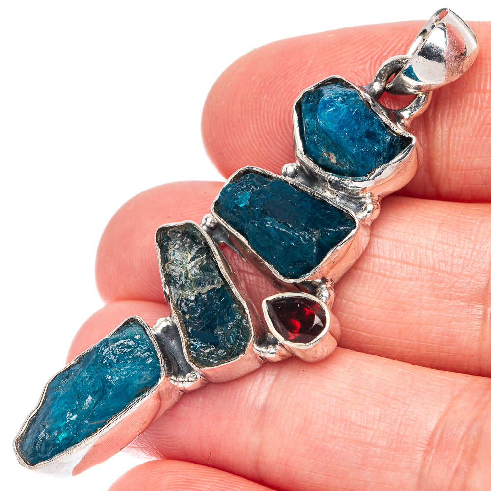 Blue Fluorite, Garnet Pendant 2 1/4" (925 Sterling Silver) P44363