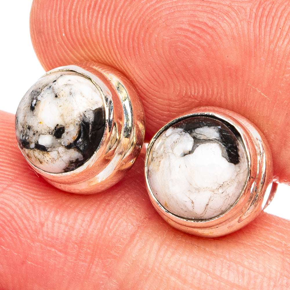 White Buffalo Turquoise Earrings 3/8" (925 Sterling Silver) E2774