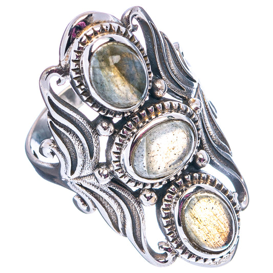 Sterling silver labradorite ring with oval stones: blue, smoky, and pale gold highlights