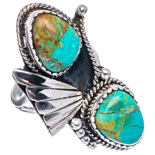 Sterling silver turquoise ring with large oval center inlay and second oval, rope border