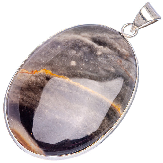 Oval galaxy jasper pendant with gray-brown speckled stone and silver bail