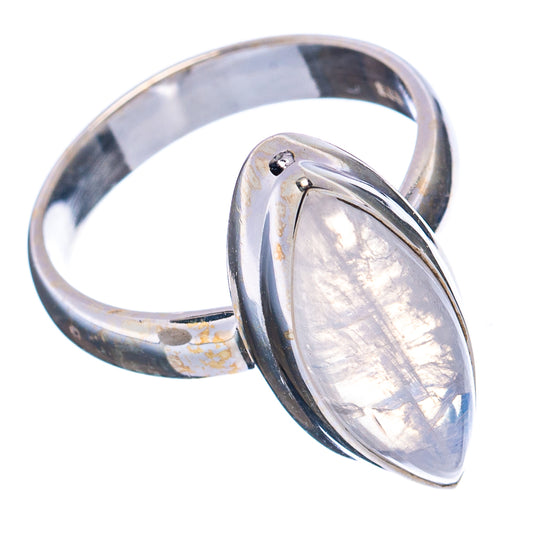 Sterling silver moonstone ring, oval cabochon setting with band side profile.