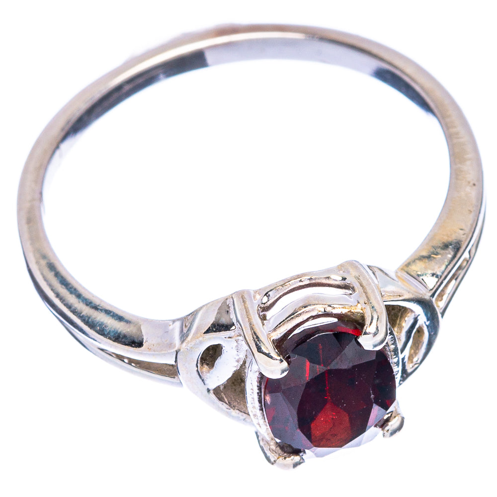 Sterling silver garnet ring, size 8, faceted dark red stone in prongs