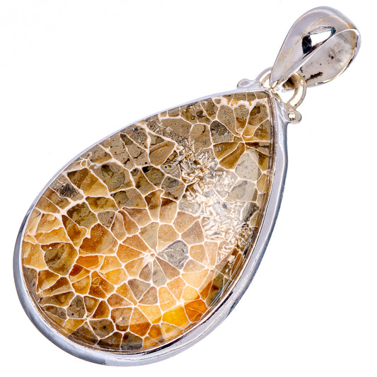 Agatized Fossil Coral Pendant 1 3/4" (.925 Sterling Silver)