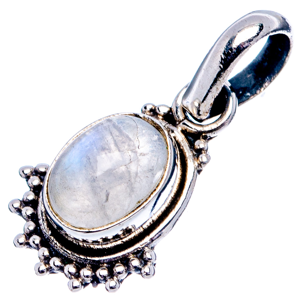 Rainbow Moonstone Dainty Pendant 7/8" (.925 Sterling Silver)