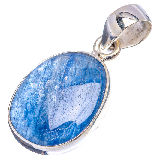 Blue kyanite oval pendant bezel-set in .925 sterling silver with top loop