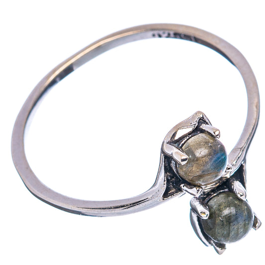 Labradorite dainty ring with .925 sterling silver band and round labradorite in claw bezel