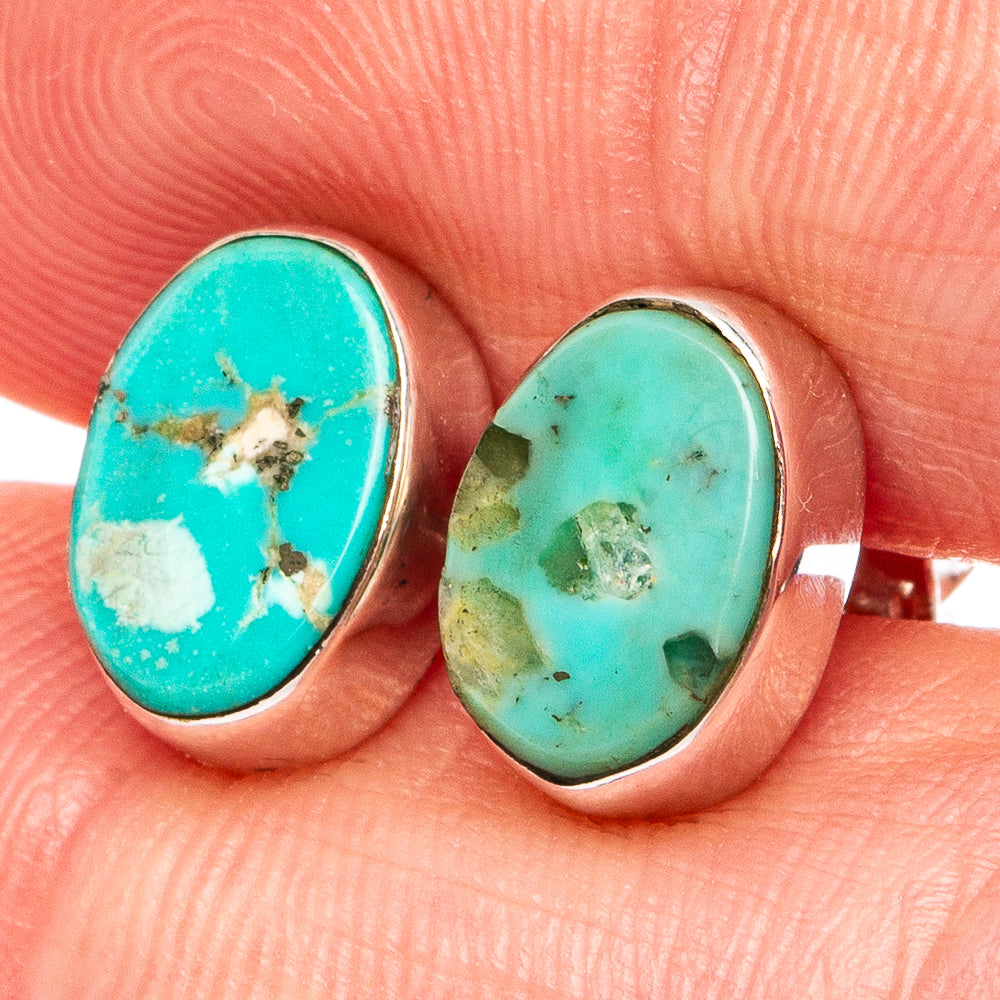 Rare Kingman Turquoise Earrings 3/8" (.925 Sterling Silver)