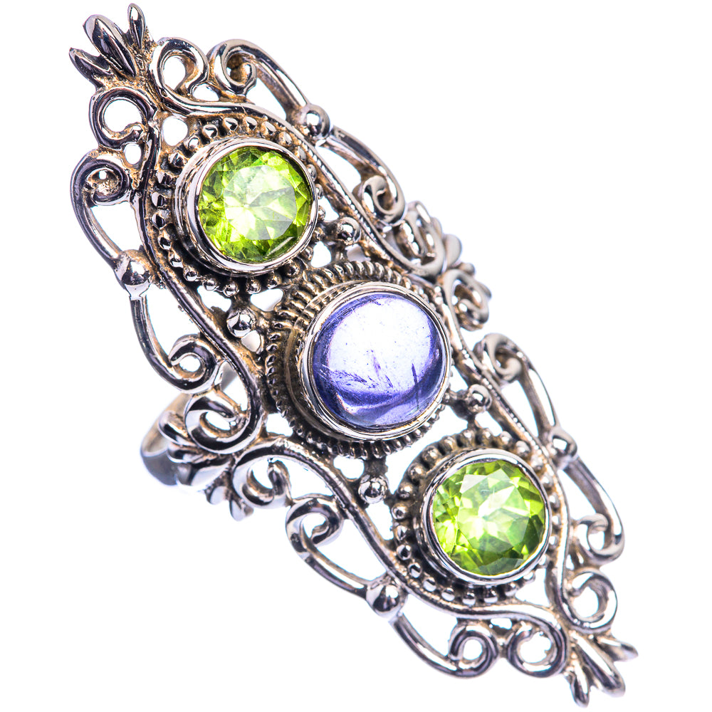 Large Tanzanite, Peridot 925 Sterling Silver Ring Size 8
