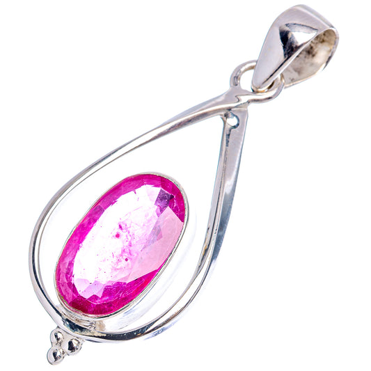 Sterling silver teardrop pendant with pink gemstone, sideways view and bail loop