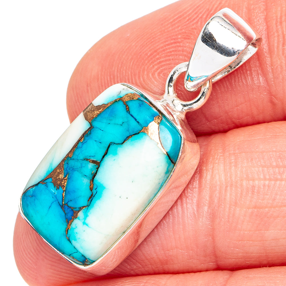 Ice Blue Dahlia Mohave Turquoise Pendant 1 1/8" (.925 Sterling Silver)