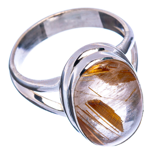 Sterling silver ring with oval cabochon rutilated quartz and star-shaped rutile