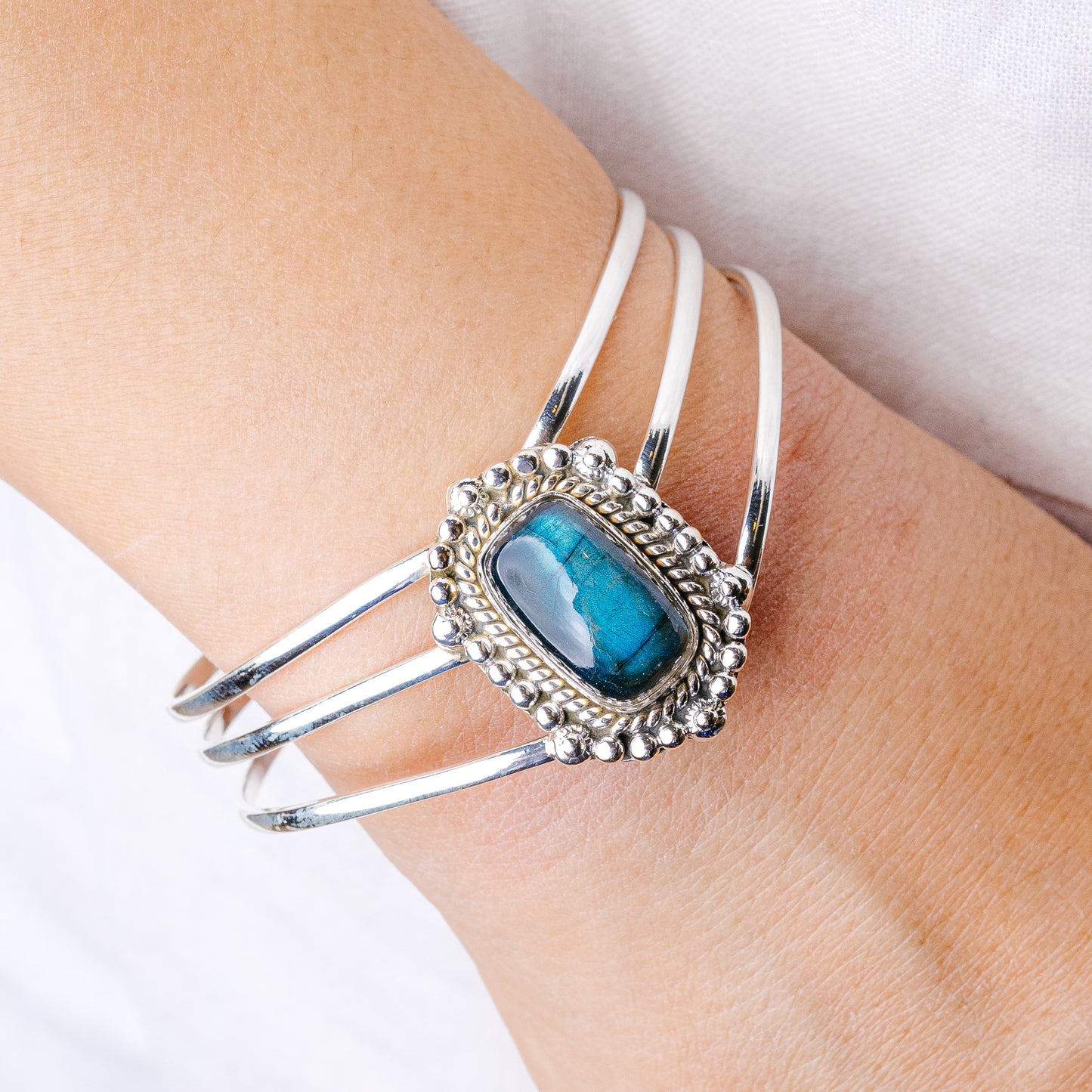 Labradorite Cuff Bracelet Adjustable (925 Sterling Silver) B90424