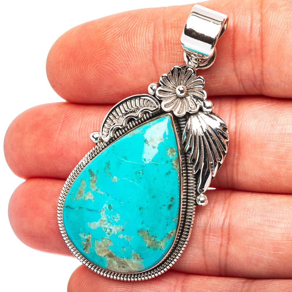 Exclusive Southwestern Style Kingman Turquoise Pendant 2 1/8" (.925 Sterling Silver)
