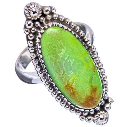 Green teardrop gemstone sterling silver ring with ornate beaded band, size 9