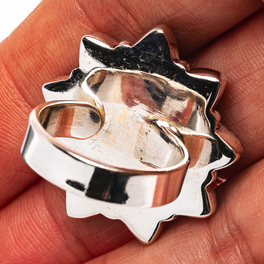 Exclusive Southwestern Style Red Dahlia Turquoise, Black Onyx Ring Size 8 Adjustable (.925 Sterling Silver)