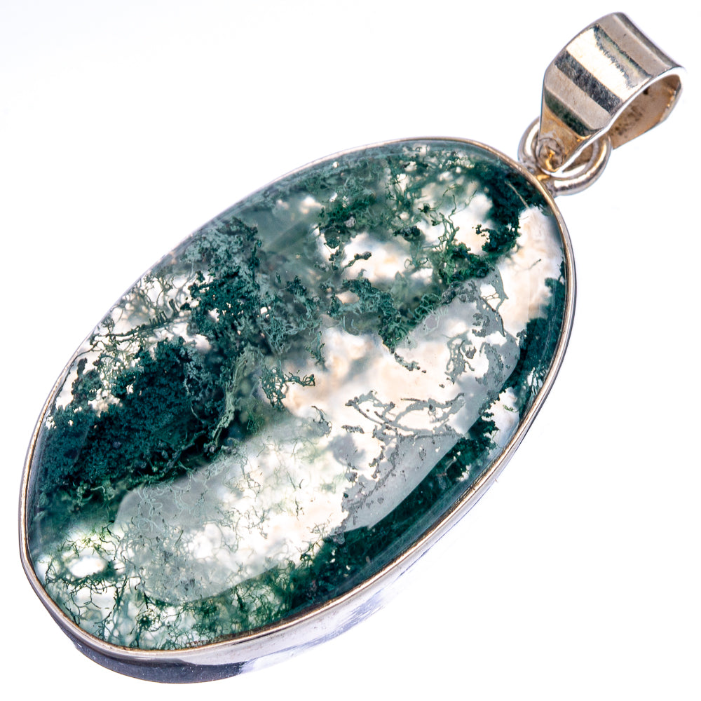 Premium Green Moss Agate Pendant 1 7/8" (.925 Sterling Silver)