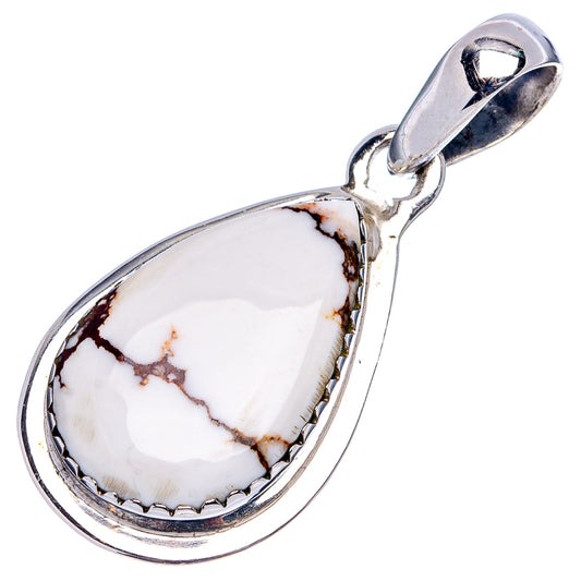 Sterling silver wild horse jasper teardrop pendant with glossy white stone and dark brown veins
