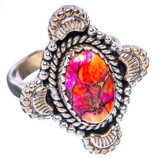 Kingman Pink Dahlia Turquoise Ring Size 6.5 (925 Sterling Silver) R4064