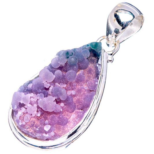 Teardrop druzy agate pendant with purple and blue crystals, .925 sterling silver bail