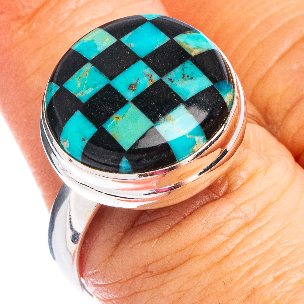 Rare Kingman Turquoise Black Onyx Ring Size 8 (.925 Sterling Silver)
