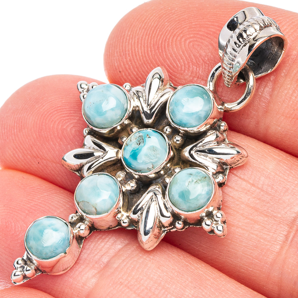 Larimar Cross Pendant 1 5/8" (925 Sterling Silver) P43769