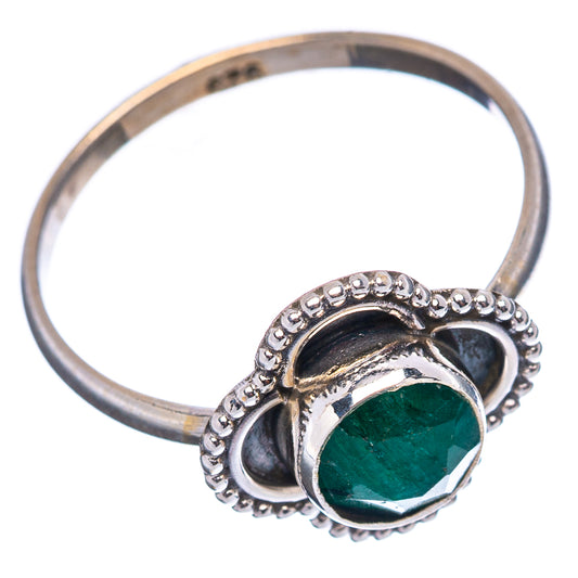 Green sillimanite sterling silver ring, side view of beaded setting and round green stone