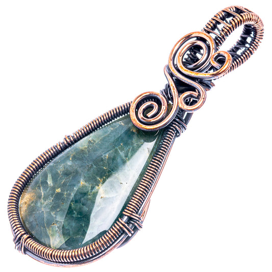 Oxidized copper wire-wrapped pendant with teardrop ocean jasper stone and wrapped bail