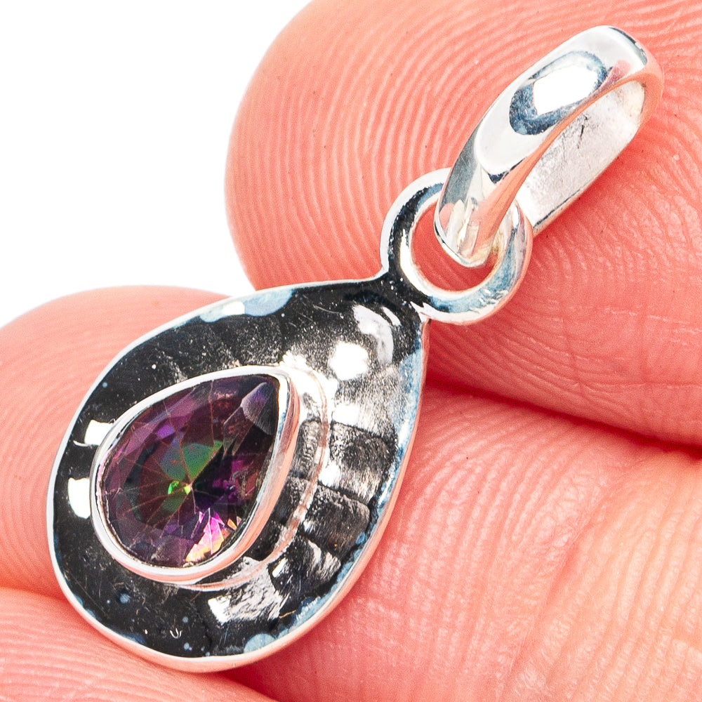 Sterling silver teardrop pendant with Mystic Topaz purple gemstone bezel and bail loop