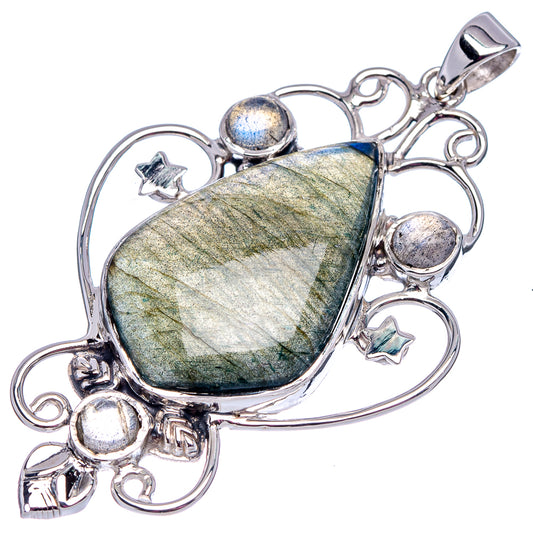 Labradorite pendant in .925 sterling silver, teardrop stone with round accent stones