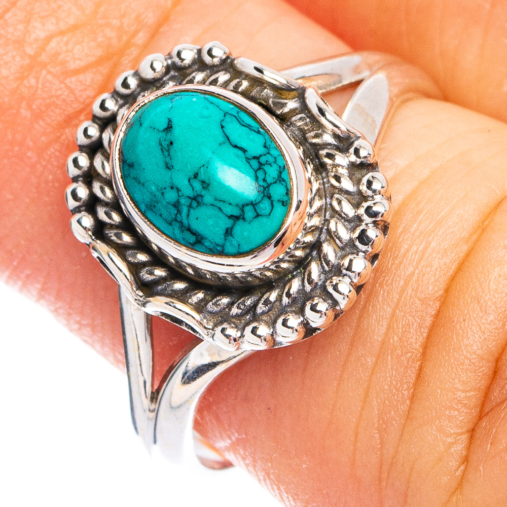 Dainty Turquoise Howlite Ring Size 6 (925 Sterling Silver) R8611