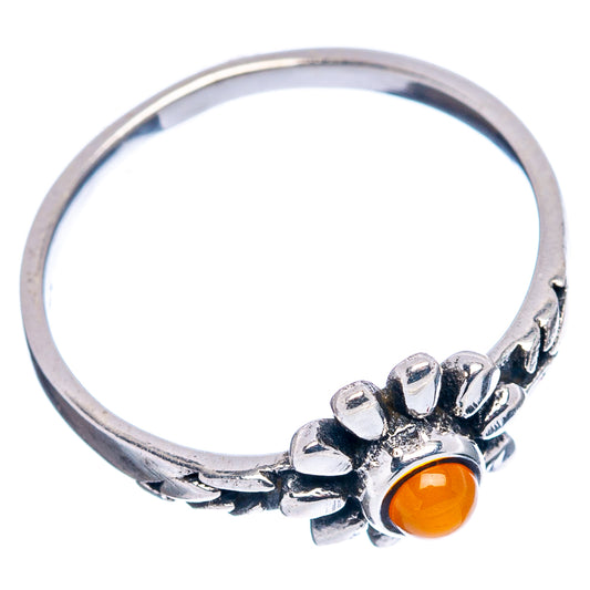 Orange carnelian flower ring in .925 sterling silver, slim band with petal setting