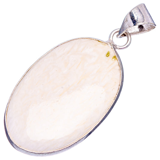 Scolecite pendant, oval white stone with silver-plated bail and hanging loop.