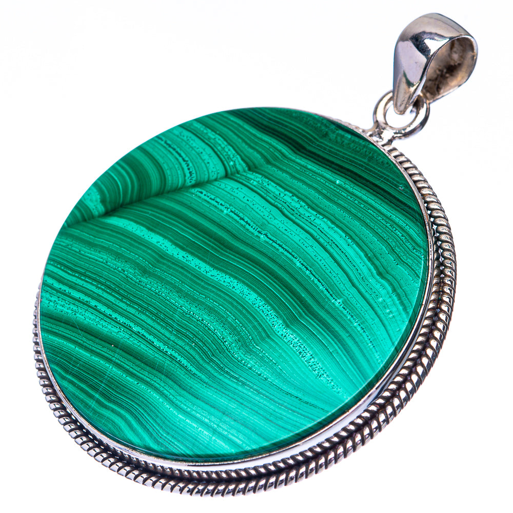 Malachite Coin 925 Sterling Silver Pendant 2" (925 Sterling Silver) PD38604