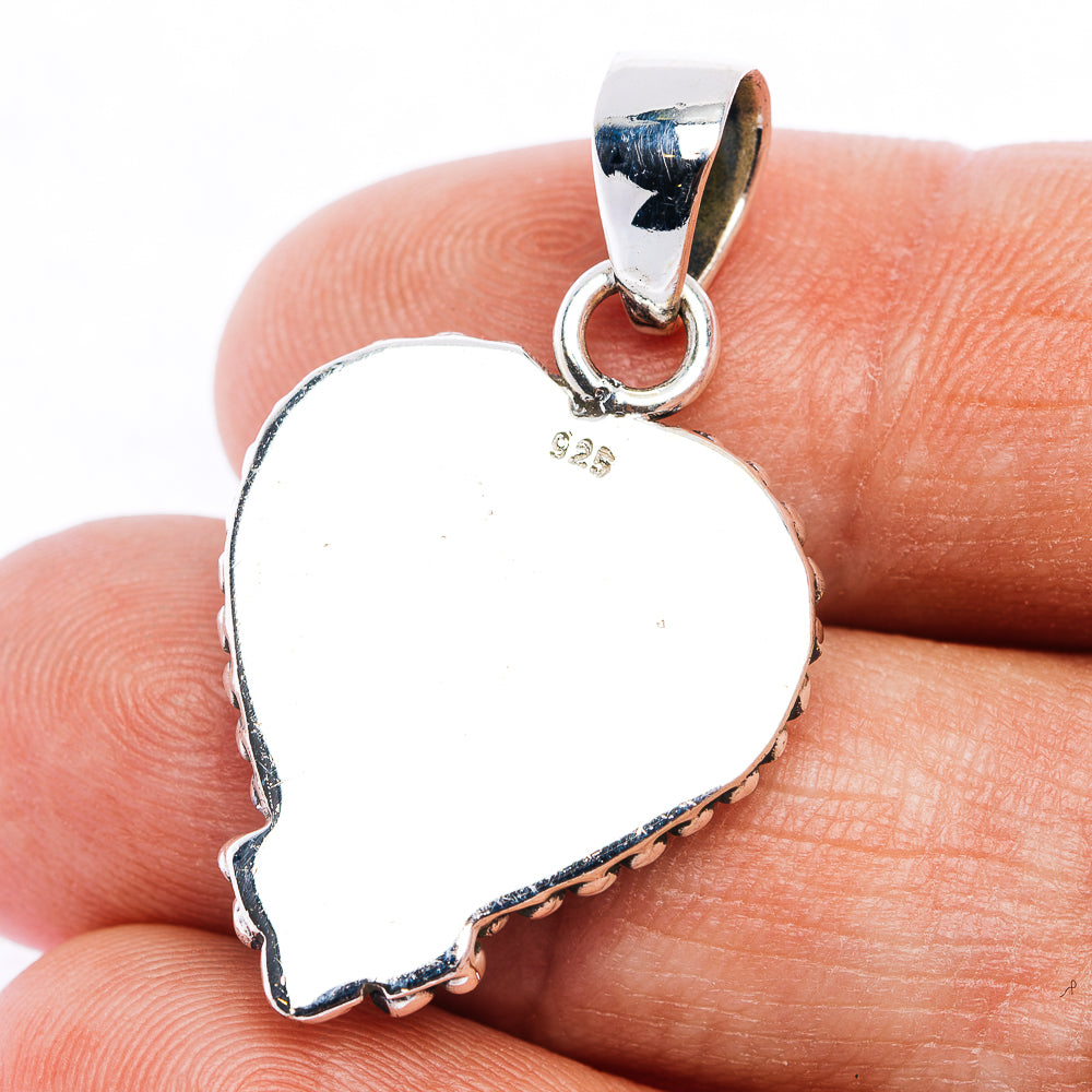 Green Aurora Opal Heart Pendant 1 3/8" (.925 Sterling Silver)