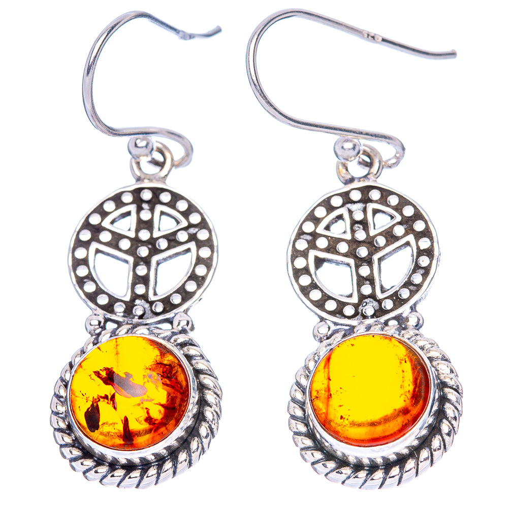 Baltic Amber Peace Earrings 1 3/8" (925 Sterling Silver) E1385