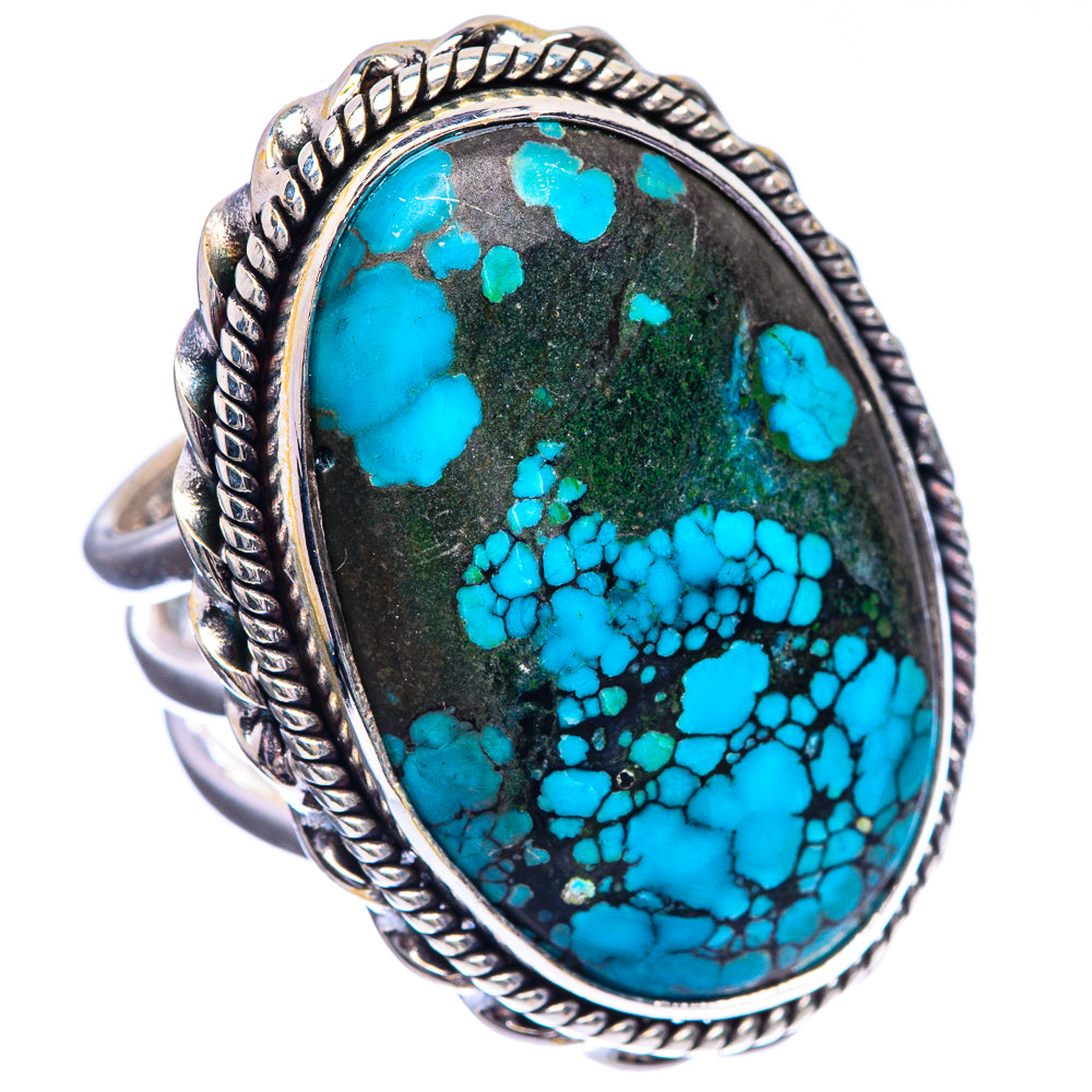 Large Tibetan Turquoise Ring Size 7.5 (925 Sterling Silver) R143174