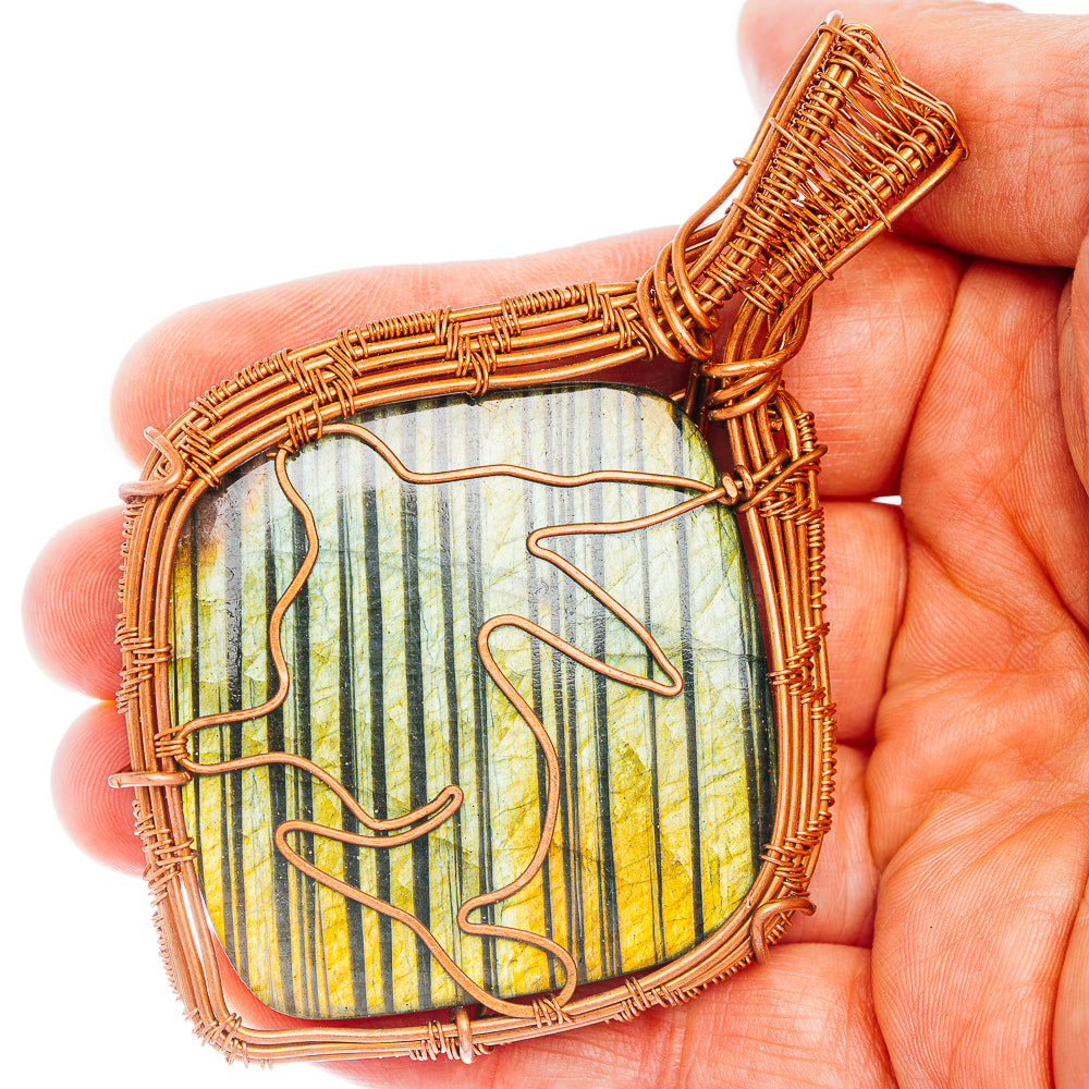 Labradorite Wire Wrap Pendant 3 3/8" (Copper)