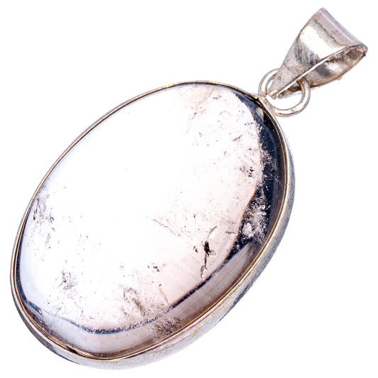 Silver-plated smoky quartz pendant, oval white stone with dark flecks and bail loop