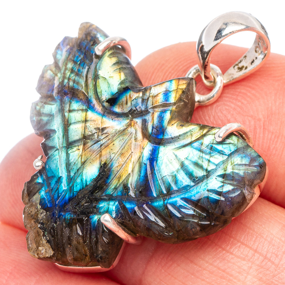 Carved Labradorite Eagle Pendant 1 3/8" (925 Sterling Silver) P44160