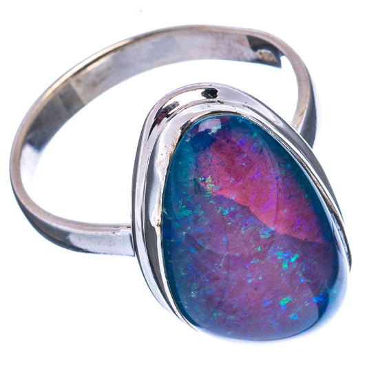 Sterling silver opal triplet ring with oval blue-purple gemstone, size 8.75